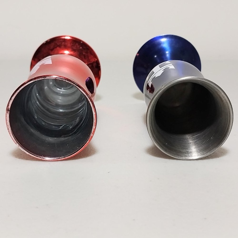 2 Royal Caribbean Cruise Line Shot Glasses "Loving Cup" Red & Blue #S007 - Picture 3 of 4